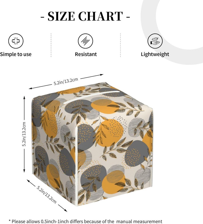 sndheke Boho Abstract Leaves Tissue Box Cover Square,Linear Boho Leaves and Geometric Tissue Box Holder Waterproof Leather Facial Paper Organizer Dispenser for Bathroom Home Car Nightstand Vanity Desk - Image 4